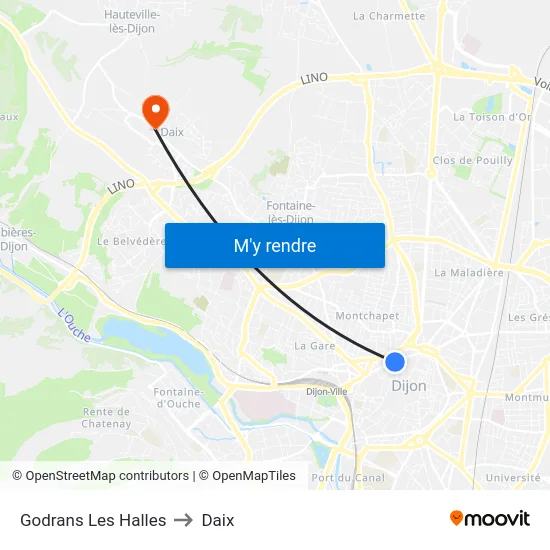 Godrans Les Halles to Daix map