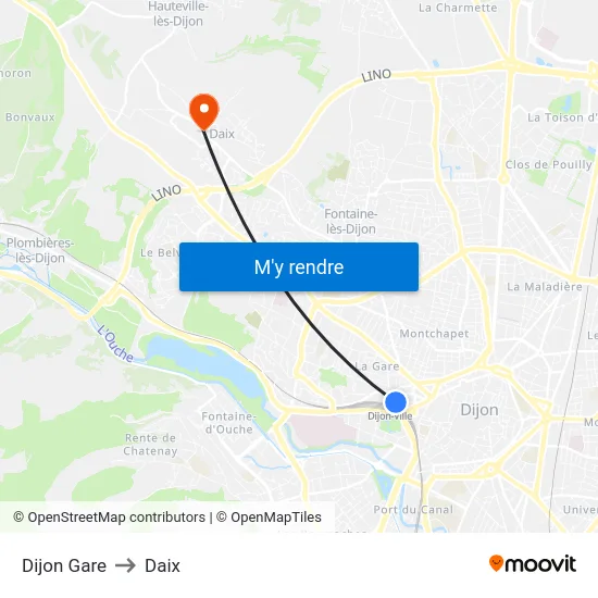 Dijon Gare to Daix map