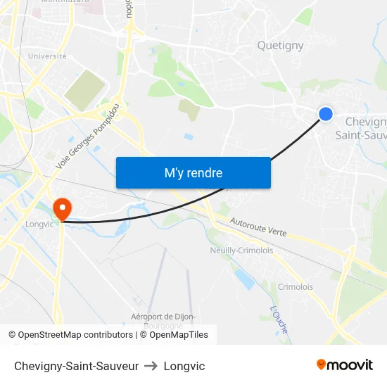 Chevigny-Saint-Sauveur to Longvic map