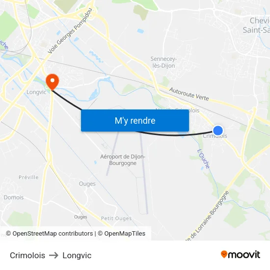 Crimolois to Longvic map