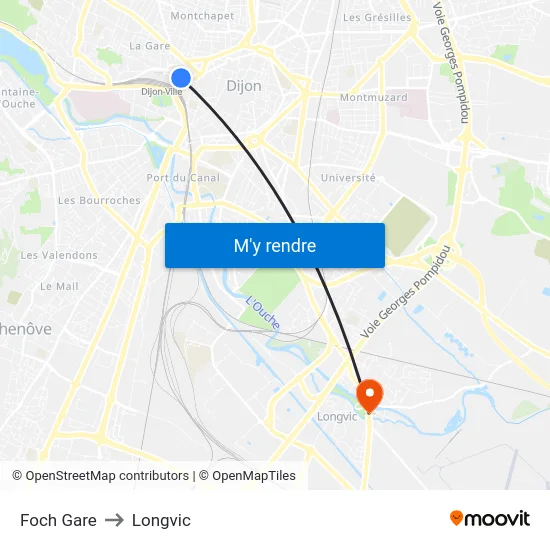 Foch Gare to Longvic map