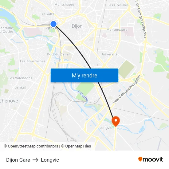 Dijon Gare to Longvic map