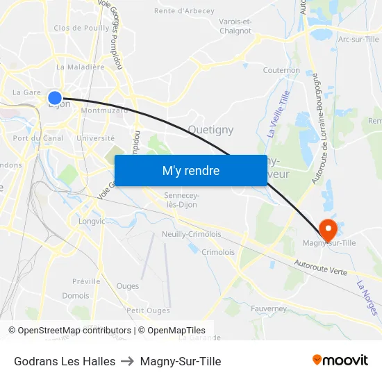 Godrans Les Halles to Magny-Sur-Tille map