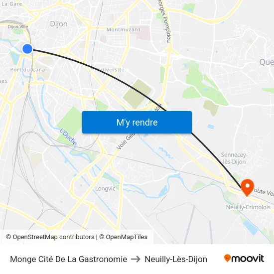 Monge Cité De La Gastronomie to Neuilly-Lès-Dijon map