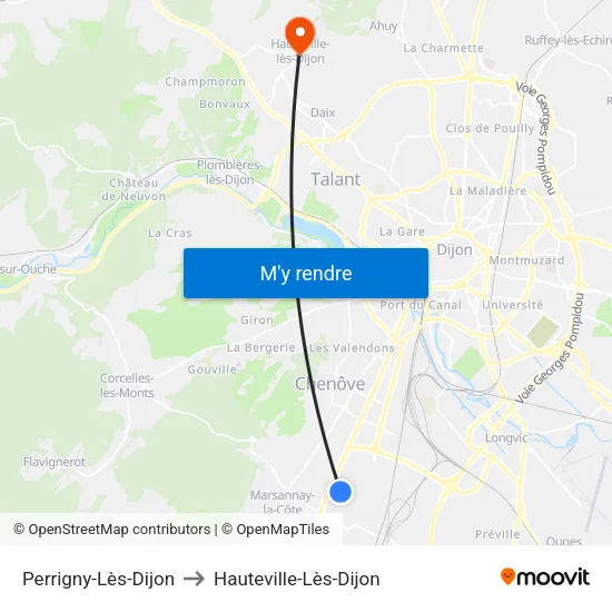 Perrigny-Lès-Dijon to Hauteville-Lès-Dijon map