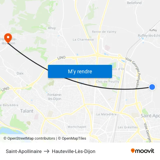 Saint-Apollinaire to Hauteville-Lès-Dijon map