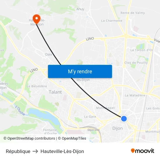 République to Hauteville-Lès-Dijon map