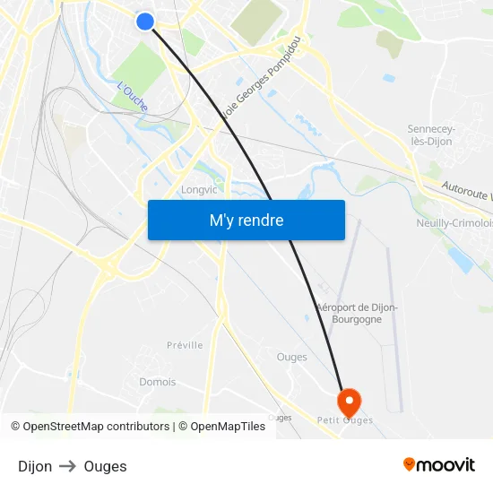 Dijon to Ouges map