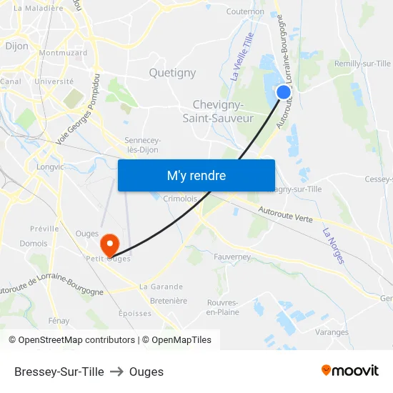 Bressey-Sur-Tille to Ouges map