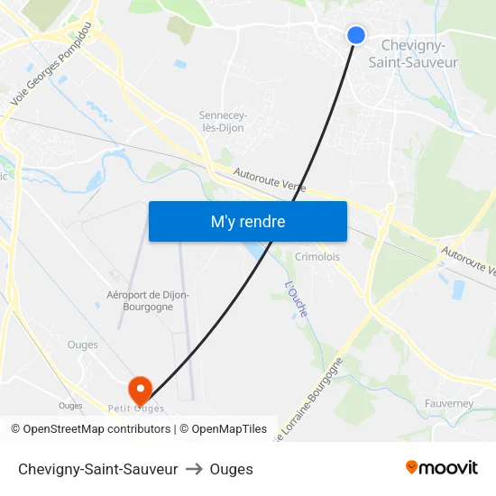 Chevigny-Saint-Sauveur to Ouges map
