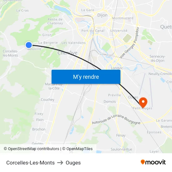 Corcelles-Les-Monts to Ouges map