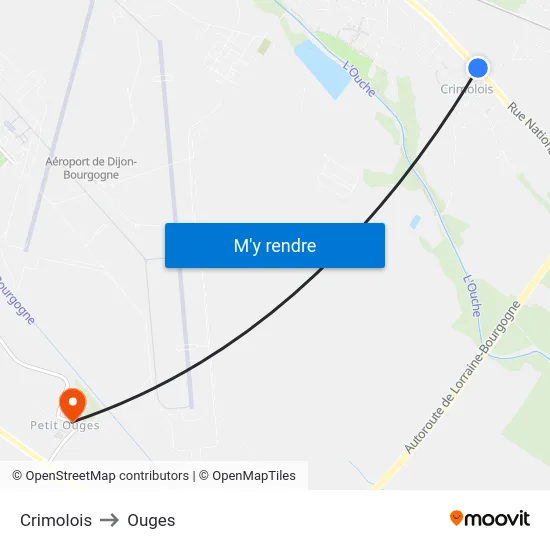 Crimolois to Ouges map