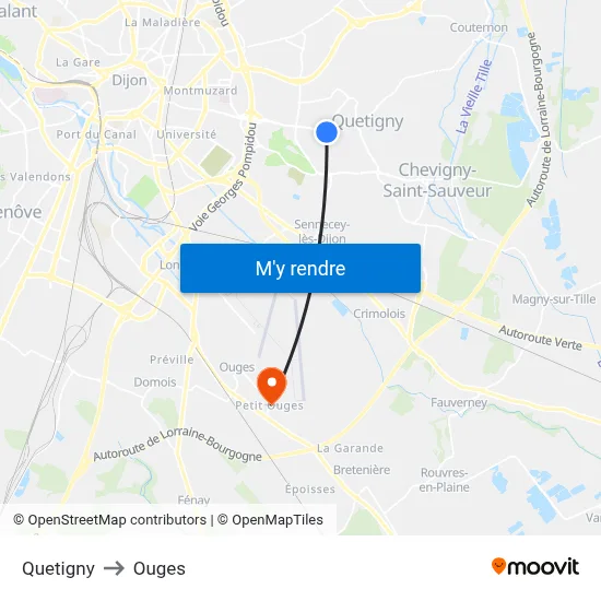 Quetigny to Ouges map