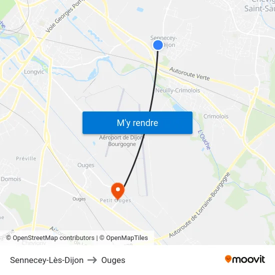 Sennecey-Lès-Dijon to Ouges map