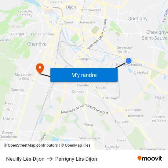 Neuilly-Lès-Dijon to Perrigny-Lès-Dijon map