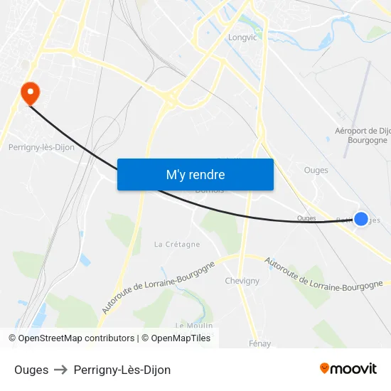Ouges to Perrigny-Lès-Dijon map