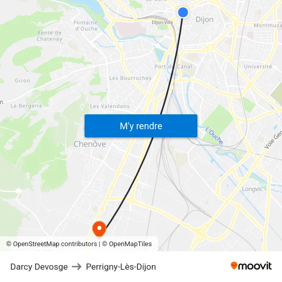 Darcy Devosge to Perrigny-Lès-Dijon map