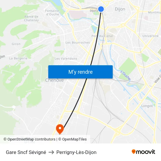 Gare Sncf Sévigné to Perrigny-Lès-Dijon map