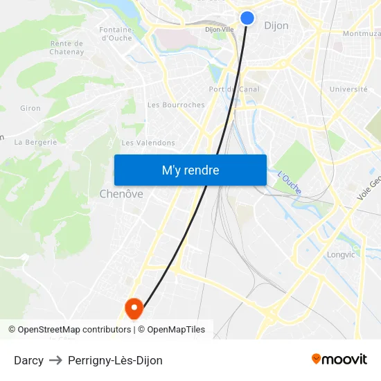 Darcy to Perrigny-Lès-Dijon map
