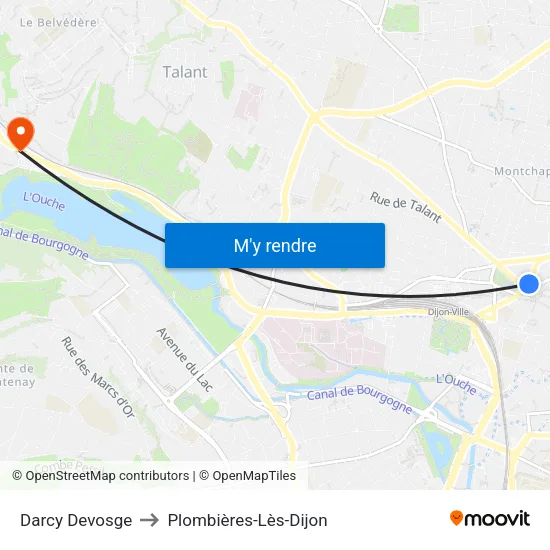 Darcy Devosge to Plombières-Lès-Dijon map