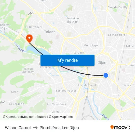Wilson Carnot to Plombières-Lès-Dijon map
