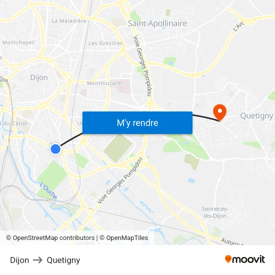 Dijon to Quetigny map