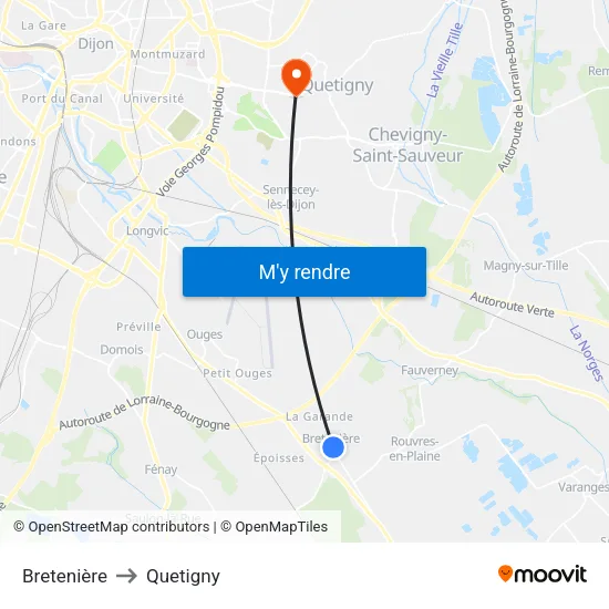Bretenière to Quetigny map