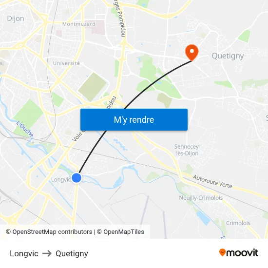 Longvic to Quetigny map