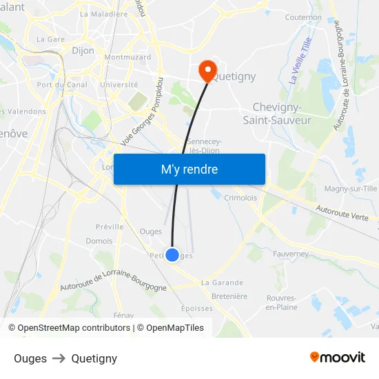 Ouges to Quetigny map