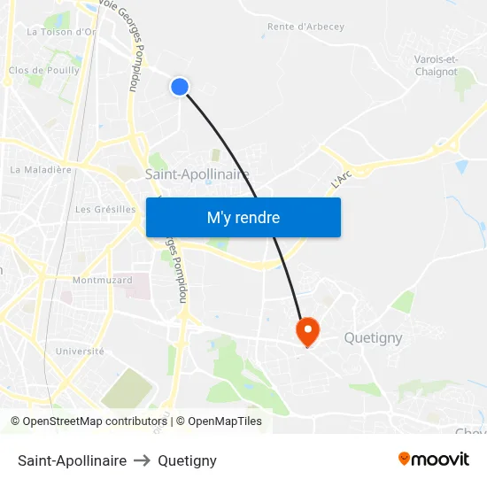 Saint-Apollinaire to Quetigny map