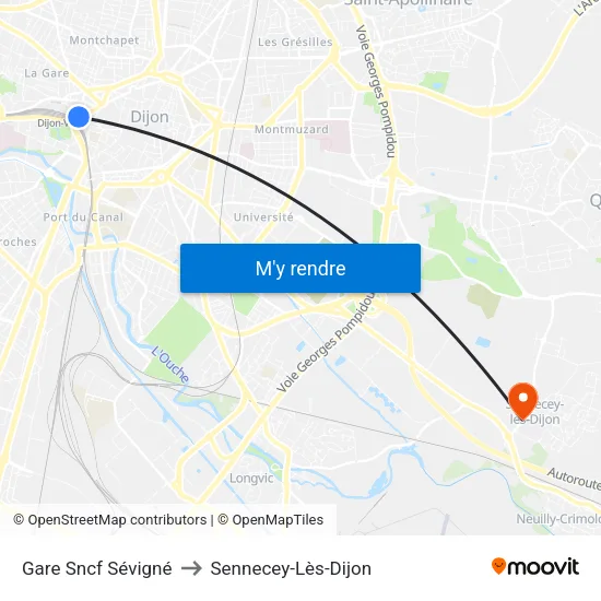Gare Sncf Sévigné to Sennecey-Lès-Dijon map