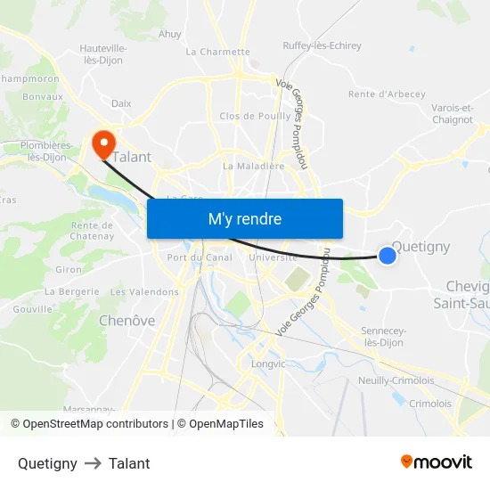 Quetigny to Talant map