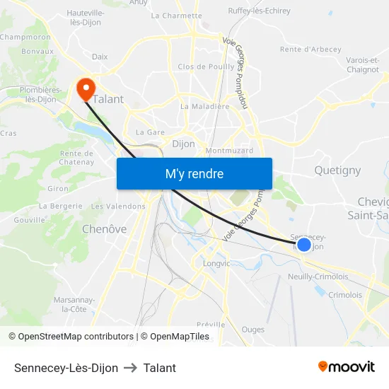 Sennecey-Lès-Dijon to Talant map