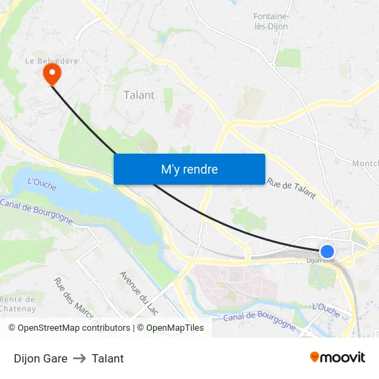Dijon Gare to Talant map
