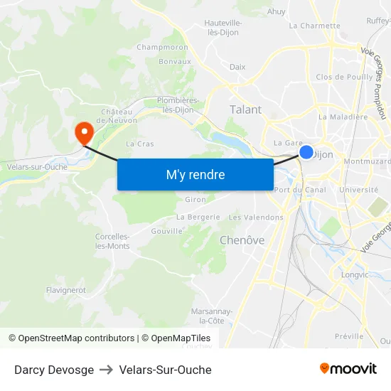 Darcy Devosge to Velars-Sur-Ouche map