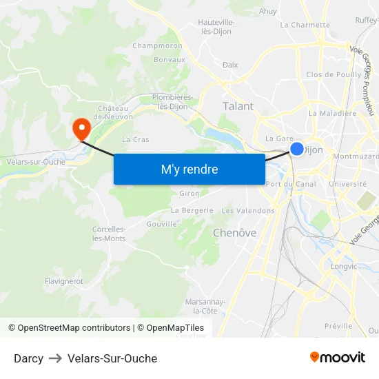 Darcy to Velars-Sur-Ouche map