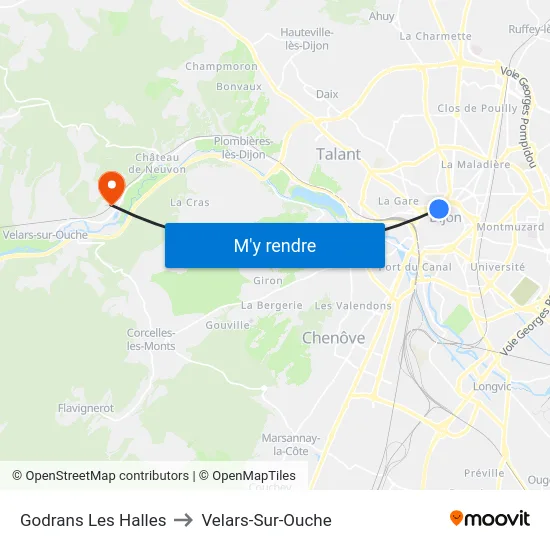 Godrans Les Halles to Velars-Sur-Ouche map