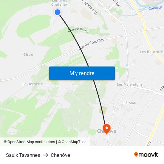 Saulx Tavannes to Chenôve map