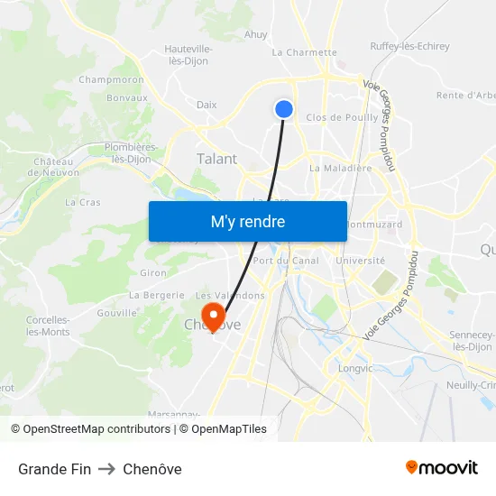 Grande Fin to Chenôve map