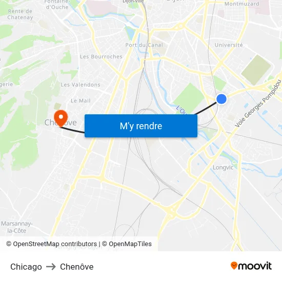 Chicago to Chenôve map