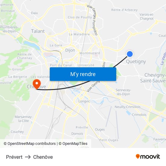 Prévert to Chenôve map