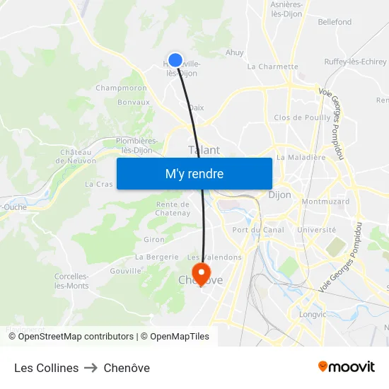 Les Collines to Chenôve map