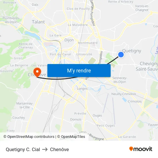 Quetigny C. Cial to Chenôve map