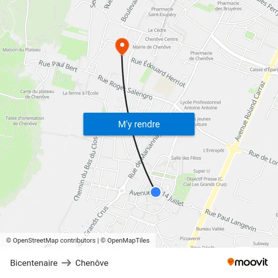 Bicentenaire to Chenôve map