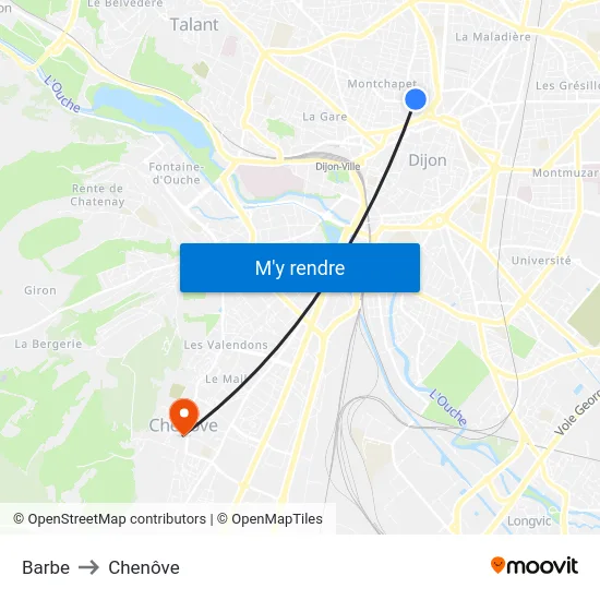 Barbe to Chenôve map