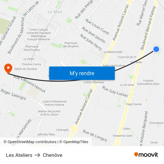 Les Ateliers to Chenôve map
