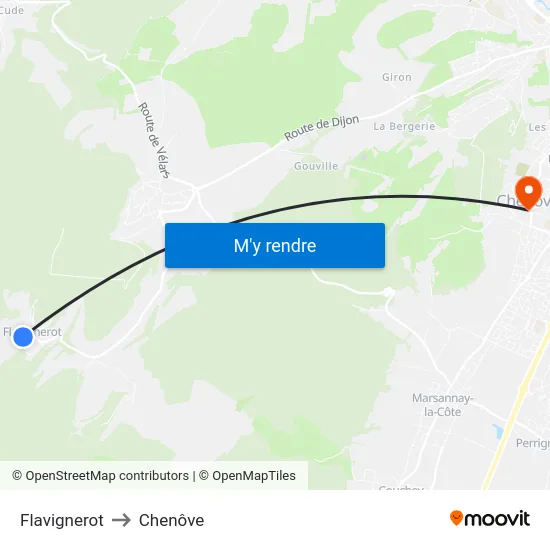 Flavignerot to Chenôve map