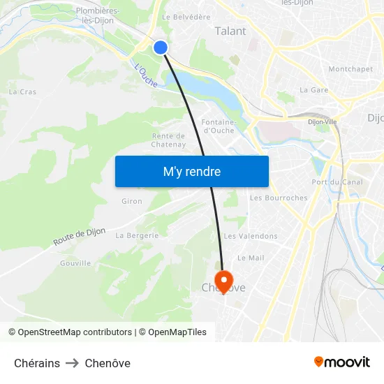 Chérains to Chenôve map