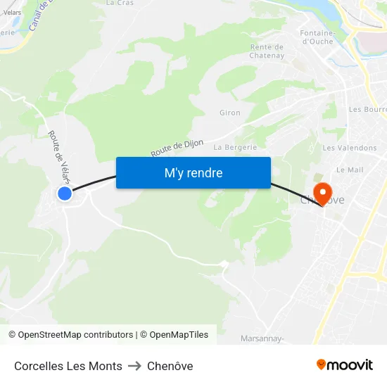 Corcelles Les Monts to Chenôve map