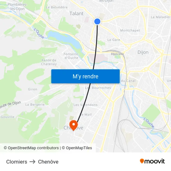 Clomiers to Chenôve map